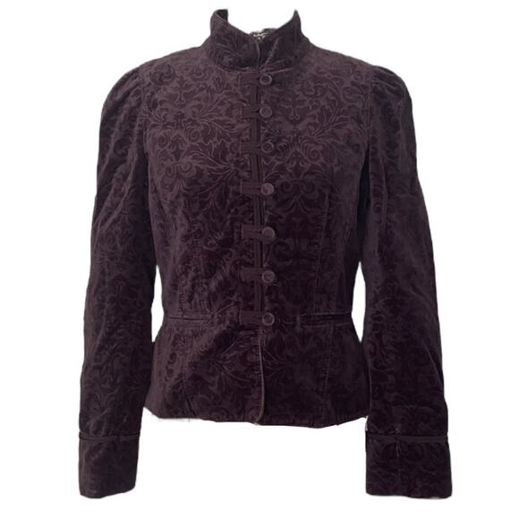 Ann Taylor velvet damask mandarin collar frog toggle closing coat size 6 - Picture 1 of 13